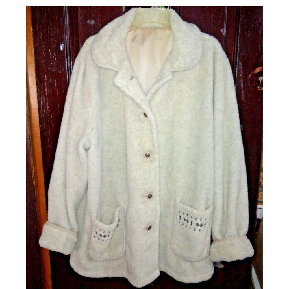 TUDOR COURT Reversible‎ Sherpa Fleece Jacket Coat Beige Embroidered Outerwear XL